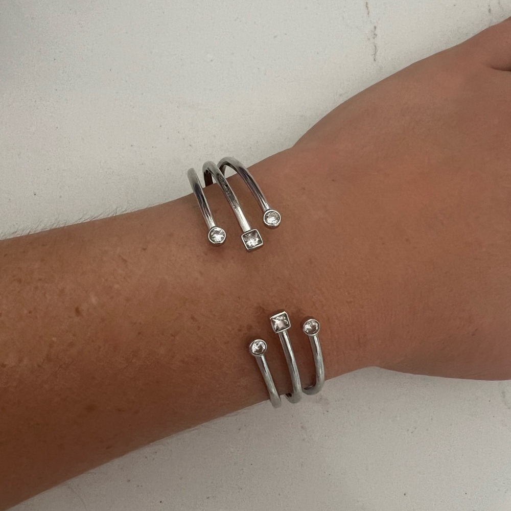 Michael Kors Silver Open Cuff Bracelet with Crystal Ends
